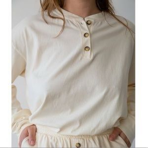 Donni Sz S Henley Long Sleeve Tee Shirt Cotton Boxy Fit